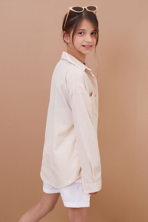 Bej Kız Çocuk Düğmeli Klasik Gömlek 19003
