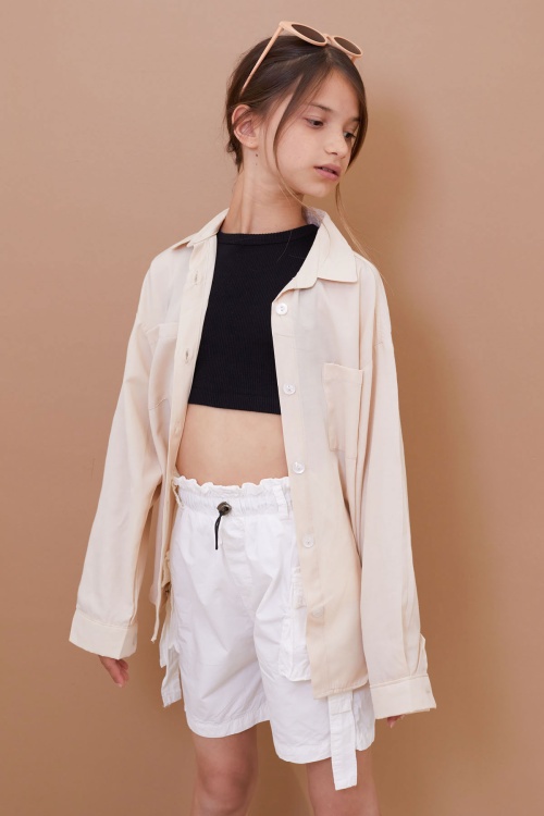 Bej Kız Çocuk Düğmeli Klasik Gömlek 19003