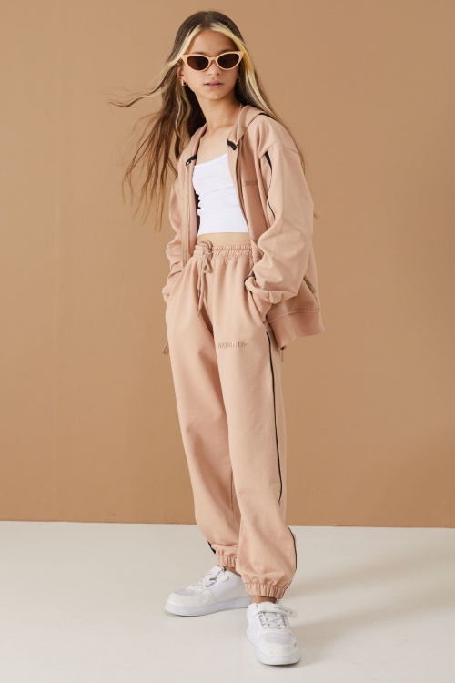 Bej Original Yazılı Hırkalı Kız Çocuk Eşofman Takımı 19488