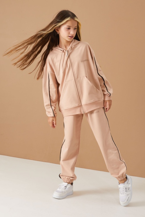 Bej Original Yazılı Hırkalı Kız Çocuk Eşofman Takımı 19488