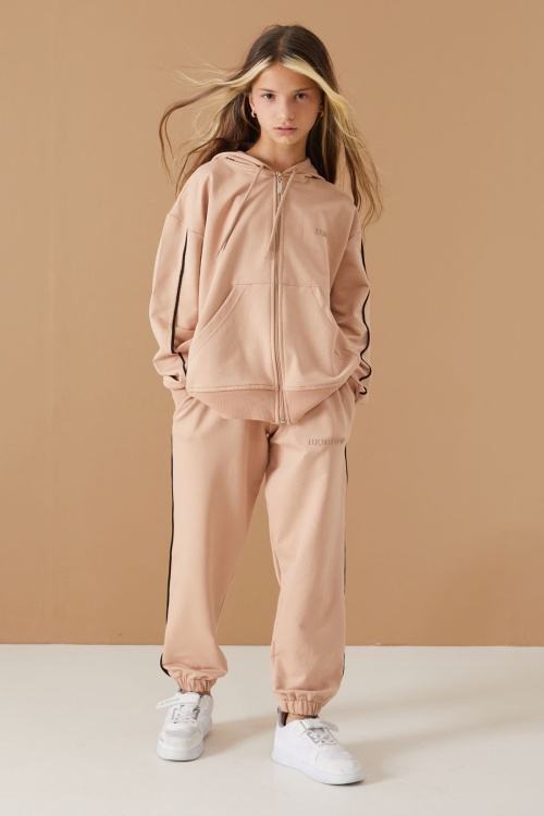 Bej Original Yazılı Hırkalı Kız Çocuk Eşofman Takımı 19488