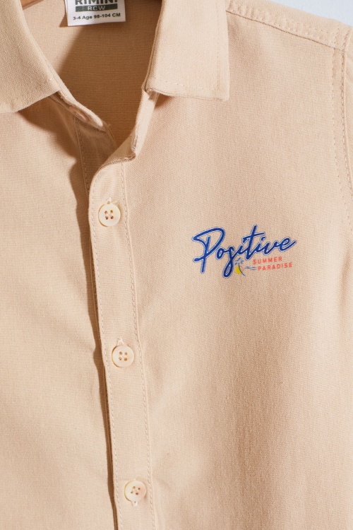 Bej Yazı Baskılı Gömlekli Jean Şortlu Erkek Çocuk Takım 18965