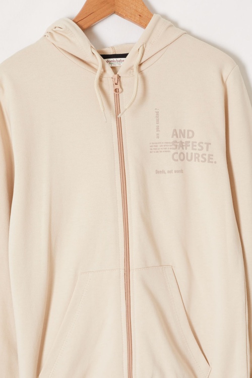 Bej Yazı Baskılı Kapüşonlu Hırkalı Erkek Çocuk Eşofman Takımı 18560