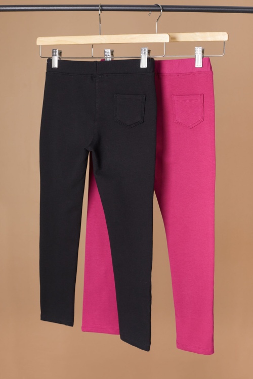 Beli Lastikli Kız Çocuk Cepli 2li Basic Tayt Siyah-Fuşya 19496