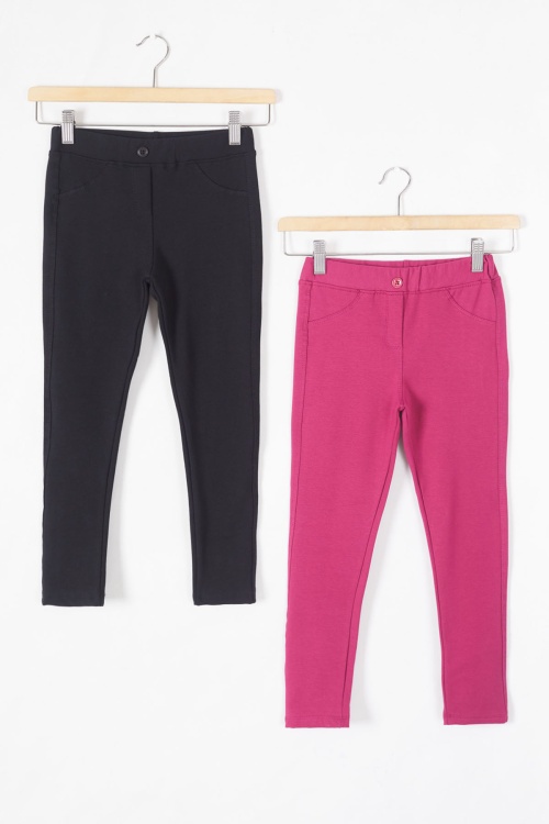 Beli Lastikli Kız Çocuk Cepli 2li Basic Tayt Siyah-Fuşya 19496