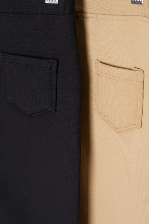 Beli Lastikli Kız Çocuk Cepli 2li Basic Tayt Siyah-Krem 19495