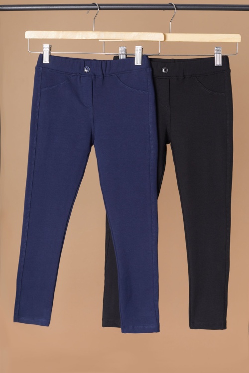 Beli Lastikli Kız Çocuk Cepli 2li Basic Tayt Siyah-Lacivert 19494