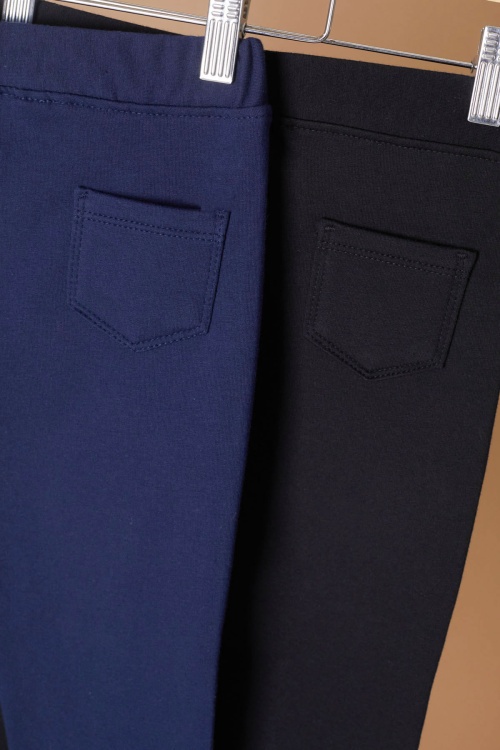 Beli Lastikli Kız Çocuk Cepli 2li Basic Tayt Siyah-Lacivert 19494