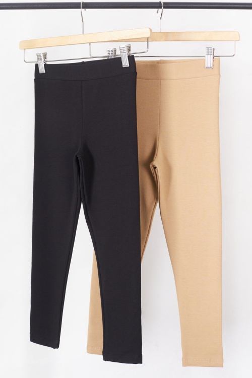 Beli Lastikli Kız Çocuk Düz Renk Basic 2li Tayt Siyah-Krem 19497