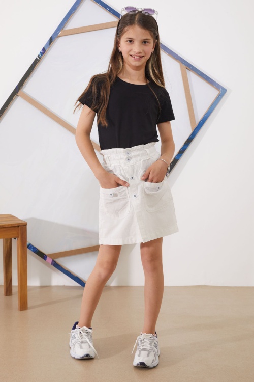 Beyaz Beli Lastikli Düğmeli Kız Çocuk Şort Etek 18949