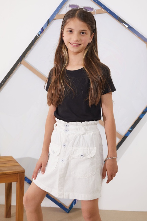 Beyaz Beli Lastikli Düğmeli Kız Çocuk Şort Etek 18949