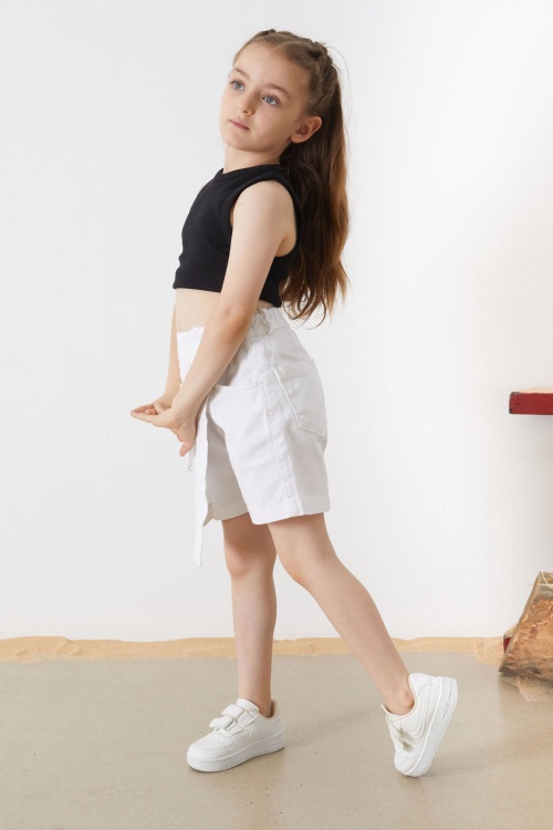 Beyaz Düğmeli Cepli Kız Çocuk Jean Şort Etek 18888