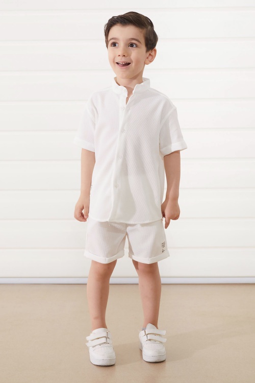 Beyaz Hakim Yaka Gömlekli Erkek Çocuk Basic Şortlu Takım 18894