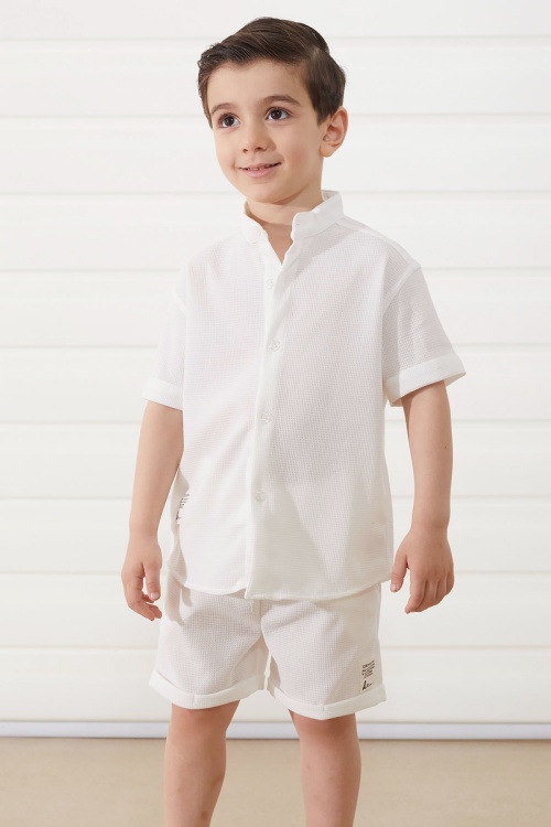 Beyaz Hakim Yaka Gömlekli Erkek Çocuk Basic Şortlu Takım 18894
