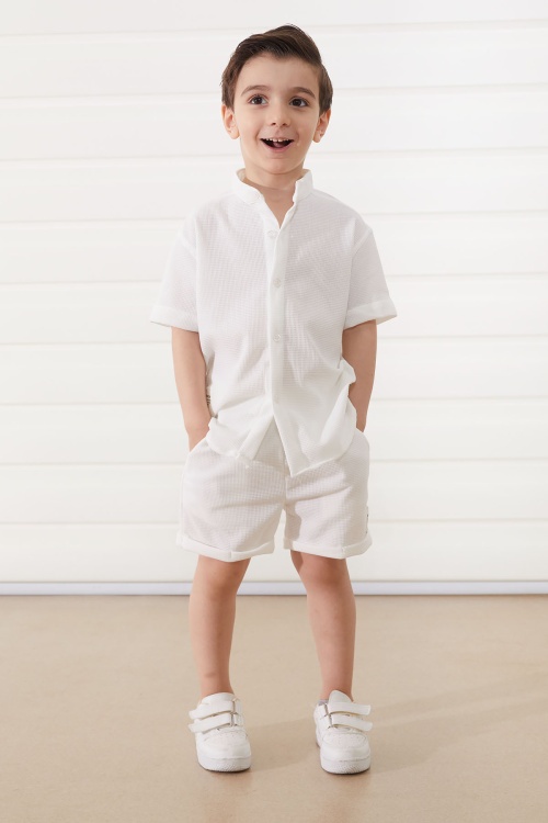 Beyaz Hakim Yaka Gömlekli Erkek Çocuk Basic Şortlu Takım 18894