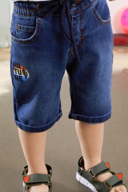 Beyaz Kaktüs Desenli Polo Yaka Jean Şortlu Erkek Çocuk Takım 18740