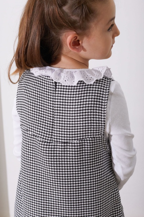 Beyaz Kayağı Desenli Kapak Detaylı Badili Kız Çocuk Elbise 18810