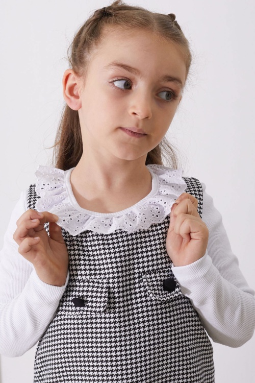 Beyaz Kayağı Desenli Kapak Detaylı Badili Kız Çocuk Elbise 18810