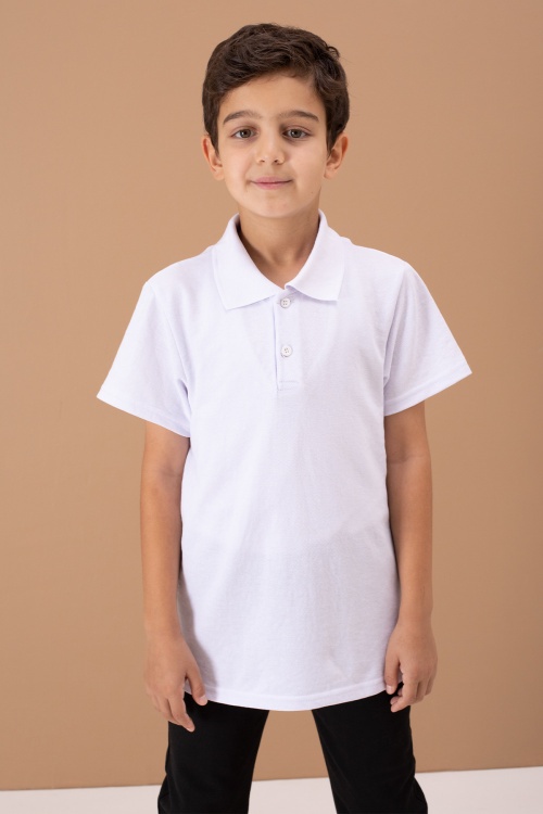 Beyaz Kısa Kol Polo Yaka Basic Erkek Çocuk 2li Okul Tişört 19449