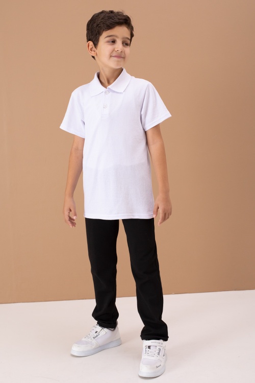 Beyaz Kısa Kol Polo Yaka Basic Erkek Çocuk 2li Okul Tişört 19449