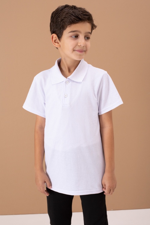 Beyaz Kısa Kol Polo Yaka Basic Erkek Çocuk 2li Okul Tişört 19449