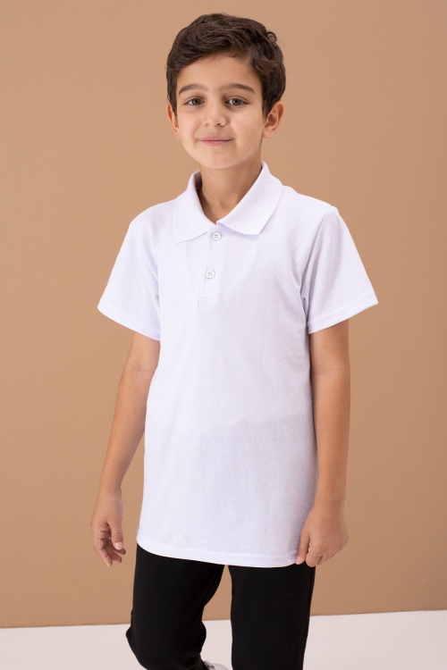 Beyaz Kısa Kol Polo Yaka Basic Erkek Çocuk 2li Okul Tişört 19449
