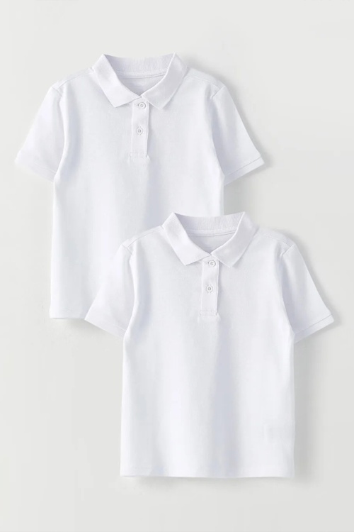 Beyaz Kısa Kol Polo Yaka Basic Erkek Çocuk 2li Okul Tişört 19449