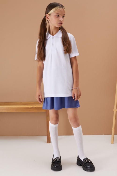 Beyaz Kısa Kol Polo Yaka Basic Kız Çocuk 2li Okul Tişört 19451