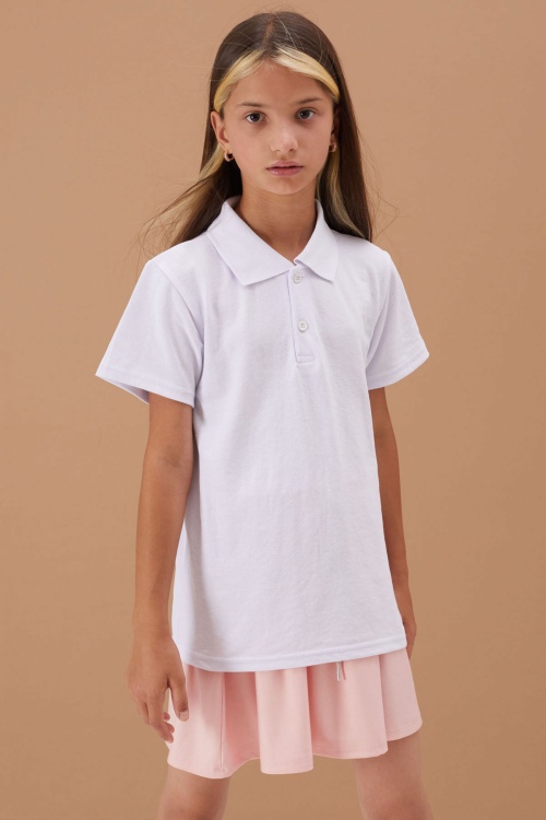 Beyaz Kısa Kol Polo Yaka Basic Kız Çocuk 2li Okul Tişört 19451