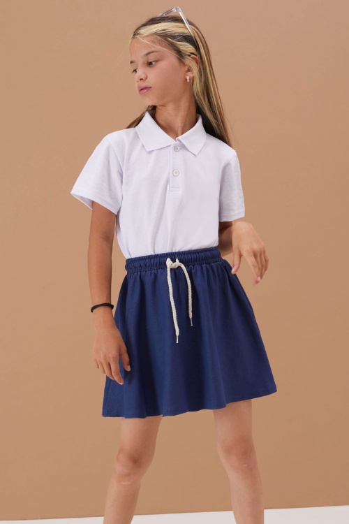 Beyaz Kısa Kol Polo Yaka Basic Kız Çocuk Okul Tişört 19455