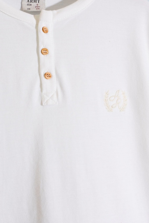 Beyaz Kısa Kollu Düğmeli Tişörtlü Erkek Çocuk Şortlu Takım 18640