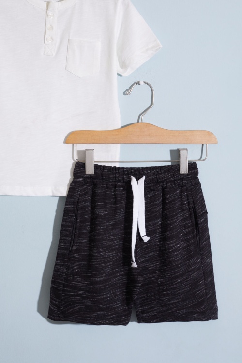 Beyaz Kısa Kollu Düğmeli Tişörtlü Erkek Çocuk Şortlu Takım 18635