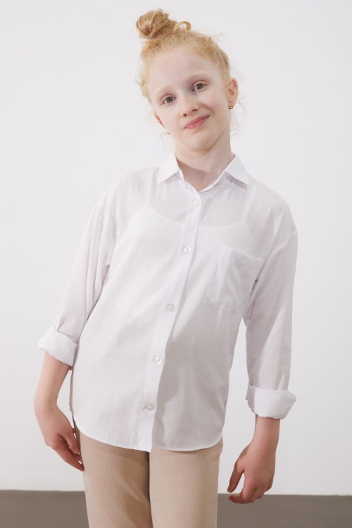 Beyaz Kız Çocuk Düğmeli Klasik Gömlek 18983