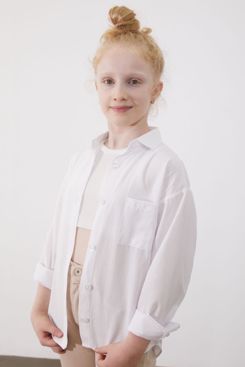 Beyaz Kız Çocuk Düğmeli Klasik Gömlek 18983