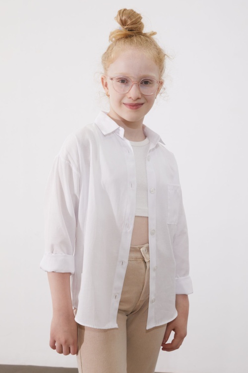 Beyaz Kız Çocuk Düğmeli Klasik Gömlek 18983