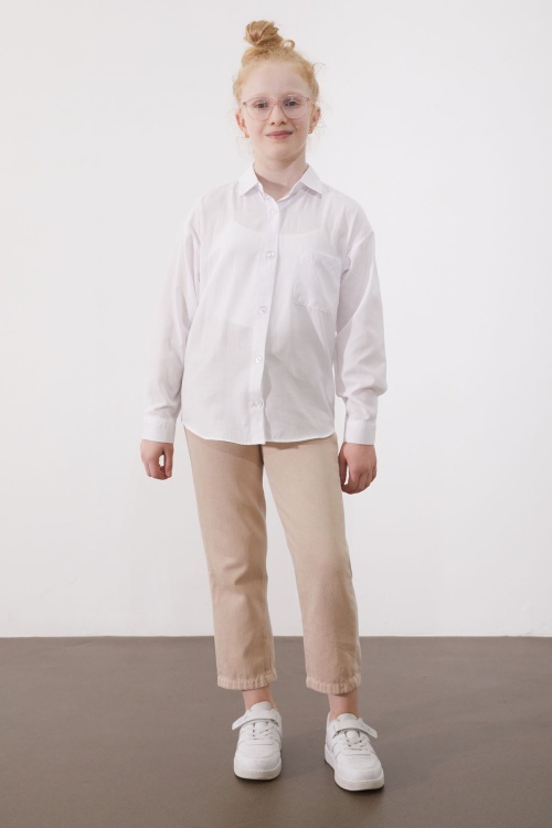 Beyaz Kız Çocuk Düğmeli Klasik Gömlek 18983