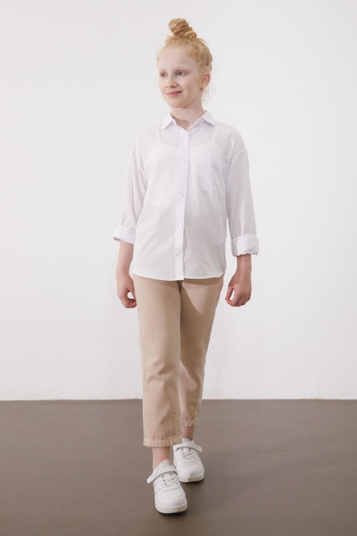 Beyaz Kız Çocuk Düğmeli Klasik Gömlek 18983