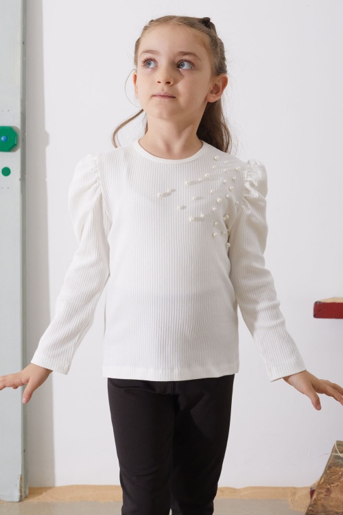 Beyaz Omzu İnci Detaylı Kız Çocuk Sweatshirt 18882