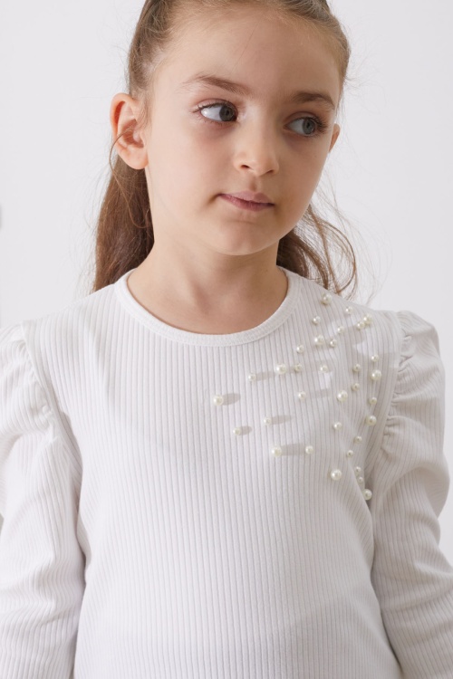 Beyaz Omzu İnci Detaylı Kız Çocuk Sweatshirt 18882