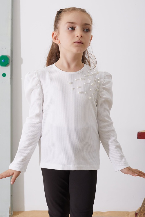 Beyaz Omzu İnci Detaylı Kız Çocuk Sweatshirt 18882