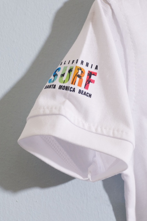 Beyaz Polo Yaka Surf Baskılı Jean Şortlu Erkek Çocuk Takım 18919