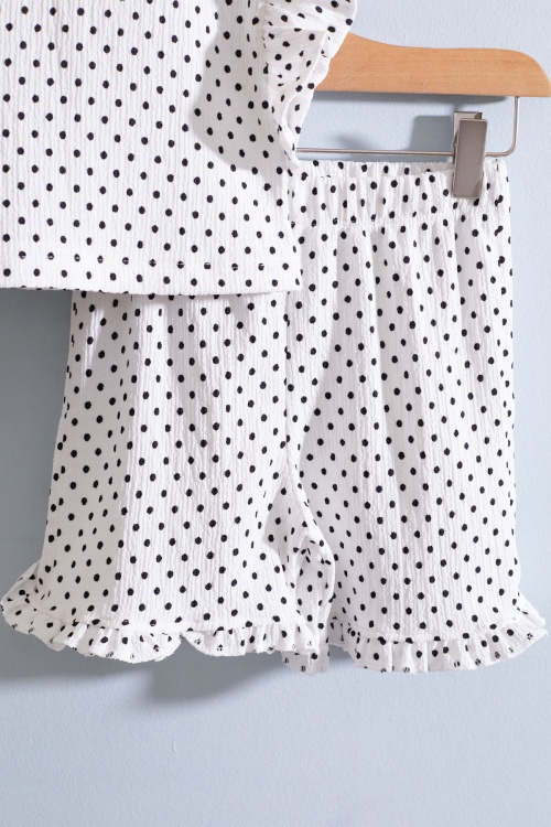 Beyaz Puantiyeli Kız Bebek Şortlu Bluzlu Takım 18556