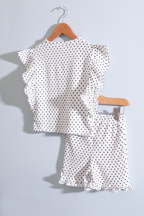 Beyaz Puantiyeli Kız Bebek Şortlu Bluzlu Takım 18556