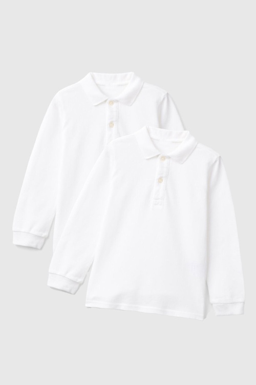 Beyaz Uzun Kol Polo Yaka Erkek Çocuk 2li Okul Tişört 19450