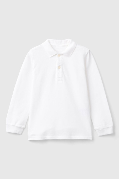 Beyaz Uzun Kol Polo Yaka Basic Kız Çocuk 2li Okul Tişört 19452