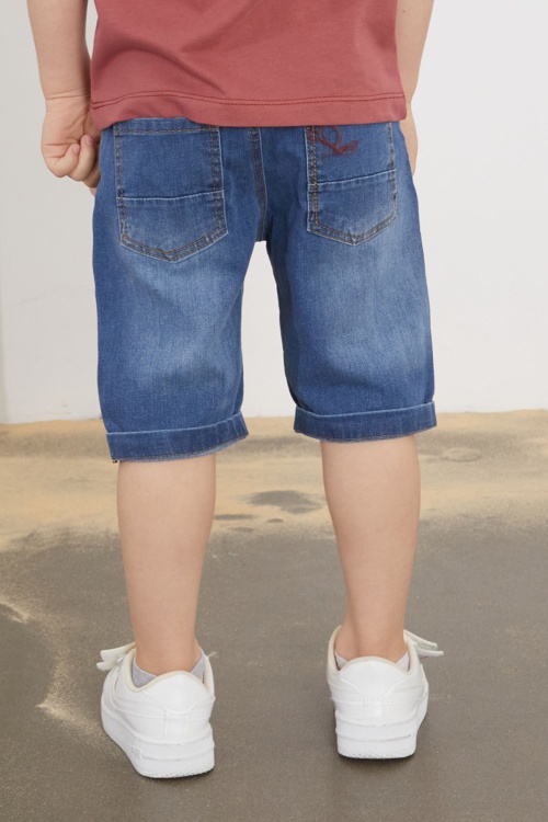 Bordo Çizgili Polo Yaka Tişörtlü Jean Şortlu Erkek Çocuk Takım 18749