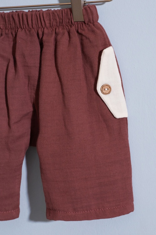 Bordo Hayvan Baskılı Şortlu Erkek Bebek Müslin Takım 18820