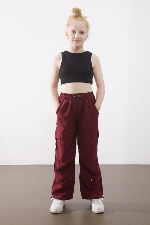 Bordo Kargo Cepli Kız Çocuk Paraşüt Pantolon 18993