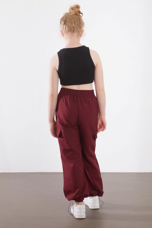 Bordo Kargo Cepli Kız Çocuk Paraşüt Pantolon 18993