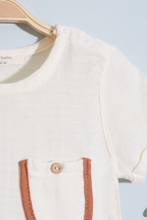 Ekru Cep Detaylı Çıtçıt Yakalı Erkek Bebek Şortlu Takım 18733